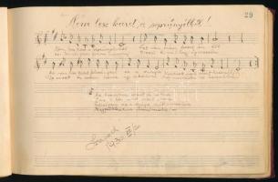 1930-1936 Szeged, ifj. Billa (?) János kézzel írt kottafüzete, 100 beírt oldal, közte egyházi ének, ...