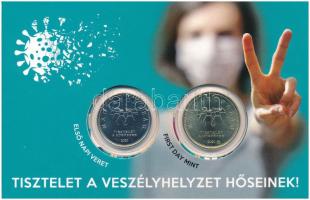 2020. 10Ft Cu-Ni + 20Ft Cu-Ni-Zn "Tisztelet a hősöknek" elsőnapi veret, sorszámozott emléklapon, alacsony "00025" sorszámmal T:UNC