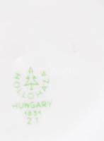 Hollóházi lila mintás porcelán mokkás készlet. Hiányos. 6 db csésze, aljjal, cukortartó. Matricás, j...