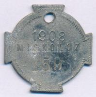 1908. "Miskolcz" ezüstözött Zn ebadójegy / kutyabárca, "159" sorszámmal (32x32mm) T:XF-VF, oxidáció