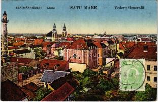 Szatmárnémeti, Satu Mare; látkép, templom. Vasúti Levelezőlapárusítás / Vedere generala / general view, church (kopott sarkak / worn corners)