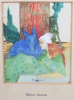 Bikácsi Daniela (1943-): Farsangi mátkapár. Tempera, papír, jelzett, üvegezett keretben 17x13 cm,