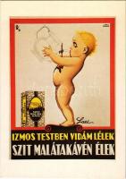 Izmos testben vidám lélek - SZIT malátakávén élek. Erőt, egészséget ad a Szent István Malátakávé 1922-27. 100+1 éves a magyar plakát Műcsarnok-Mahir MODERN REPRINT s: Bottlik József