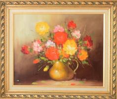 Robert Cox (-): Rózsák. Olaj, vászon. Dekoratív fakeretben. 40,5x51 cm