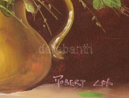 Robert Cox (-): Rózsák. Olaj, vászon. Dekoratív fakeretben. 40,5x51 cm