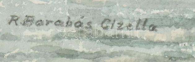 Barabás Reismann Gizella (1893-1985): Horgászó társaság a vízparton. Akvarell, papír, jelzett. Üvege...