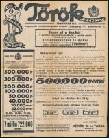 1933 Török A. és Társa Bankház R.T. osztálysorsjáték reklámlap, Bp., Légrády-ny., hajtva, jó állapotban, 27x21,5 cm