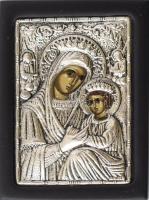 Ezüst (Ag) okládos mini ikon jelzett, fa alapon 5,5x7 cm