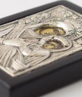 Ezüst (Ag) okládos mini ikon jelzett, fa alapon 5,5x7 cm