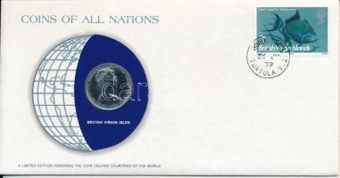 Brit Virgin-szigetek 1979. 25c Cu-Ni "Nemzetek pénzérméi" felbélyegzett borítékban, bélyegzéssel T:UNC British Virgin Islands 1979. 25 Cents Cu-Ni "Coins of all Nations" in envelope with stamp and cancellation C:UNC