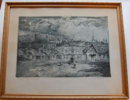Szentgyörgyvári Gyenes Lajos (1890-1971): Tabán, régi Kereszt tér, zsűrizett rézkarc, jelzett, keretben 52x42 cm