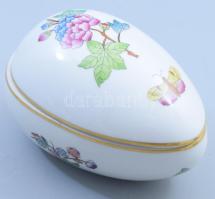 Herendi Viktória mintás tojás alakú ékszeres dobozka. Jelzett, kézzel festett, hibátlan, h: 11 cm