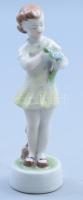 Zsolnay virágszedő lány, kézzel festett porcelán. Jelzett, hibátlan, m: 14 cm