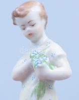 Zsolnay virágszedő lány, kézzel festett porcelán. Jelzett, hibátlan, m: 14 cm