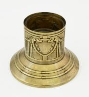 Szecessziós réz gyertyatartó, üvegbetéttel, d: 10,5 cm, m: 8,5 cm