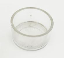 Szecessziós réz gyertyatartó, üvegbetéttel, d: 10,5 cm, m: 8,5 cm