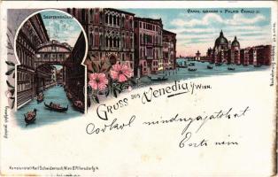 1899 (Vorläufer) Venezia, Venice; Seufzerbrücke, Canal Grande u. Palais Cavalli. Kunstanstalt Karl Schwidernoch Art Nouveau, floral, litho (fl)