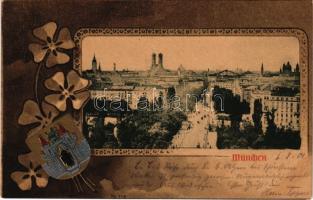 1901 München, Munich; Panorama. Art Nouveau, floral, litho frame with coat of arms