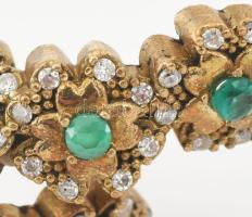 Aranyozott ezüst (Ag) gyűrű kövekkel, jelzett, méret: 54, bruttó: 9,3 g