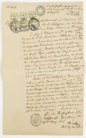 1858 Német nylevű kötelezvény 3x3 kr CM illetékbélyegekkel és 6 kr szignettával