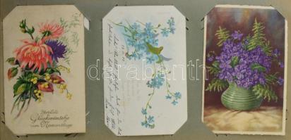 Kb. 217 db RÉGI motívum képeslap szecessziós albumban, főleg húsvéti üdvözletek / Cca. 217 pre-1945 ...