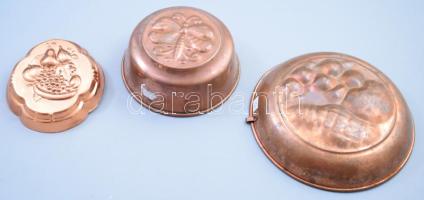3 darab réz sütőforma, d: 10-18 cm