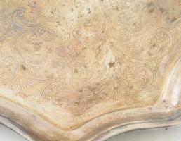 Szecessziós ezüstözött kínálótálca, 55x35 cm