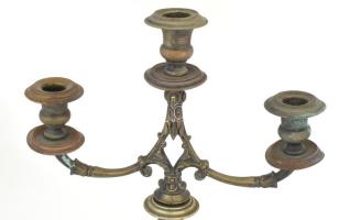 Szecessziós alpakka háromágú gyertyatartó, m: 41 cm