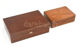 2 darab fa doboz, egyik zár nélkül, kulcsok nélkül, h: 22-30 cm