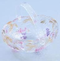 Színezett üveg kínáló, jelzett, 15x12 cm