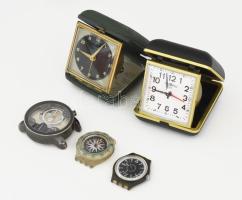 4 db óra: modern utazóóra, érdekes kvarc órák, közötte Swatch