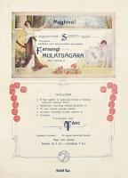 1910 Meghívó a nagyszombati Szépítő Egylet farsangi mulatságára, szecessziós stílusban, hajtott