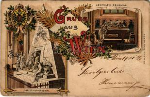 1901 Wien, Vienna, Bécs; Christinen-Grabmal, Leopolds-Denkmal. Schneider &amp; Lux Art Nouveau, floral, litho with coat of arms (surface damage)