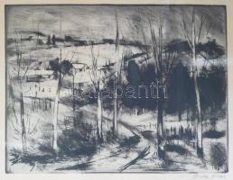 Bordás Ferenc (1911-1982): Erdei táj. Rézkarc, papír, jelzett üvegezett keretben 30x41 cm