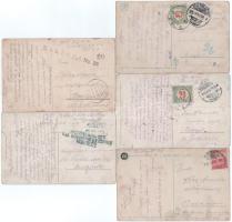 5 db régi város képeslap első világháborús K.u.K. katonai bélyegzésekkel, Szász Béla feladó / 5 pre-...