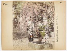 ca 1890 Kusakabe Kinbei? Japán, Tokyo vízmedence a Shiba kertben / parkrészlet magyar utazó által fe...