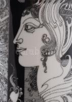 Hollóházi Szász Endre által tervezett mintával díszített porcelán váza. Matricás, jelzett, m: 20 cm