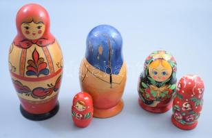 4 szettnyi matrjoska, hiányokkal, sérüléssel, m: 23 cm alatt