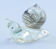 Murano art éti csiga figura, részben színezett üveg, jelzés nélkül, hibátlan, h: 6 cm
