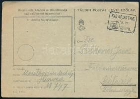 1944 Tábori posta levelezőlap "KISAPOSTAG" postaügynökségi bélyegzéssel