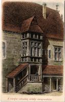 Bártfa, Bártfafürdő, Bártfagyógyfürdő, Bardejovské Kúpele, Bardiov, Bardejov; a Városháza erkély tornyocskája / balcony of the city hall (vágott / cut)