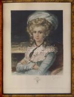 William Unger (1837-1932): Anjou dáma, színezett rézkarc, jelzett, keretben 23x29 cm