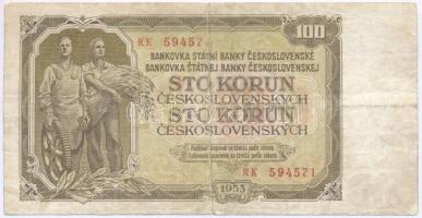 Csehszlovákia 1953. 100K "RK 594571" T:F,VG Czechoslovakia 1953. 100 Korun "RK 594571" C:F,VG Krause P#86