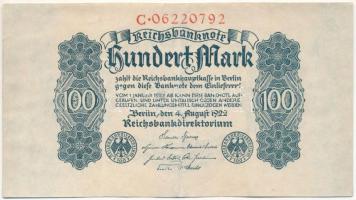 Németország / Weimari Köztársaság 1922. 100M T:F szép papír Germany / Weimar Republic 1922. 100 Mark C:F fine paper Krause P#75