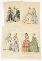 1842 4 db divat metszet a Regélő c. magazinból színezett litográfia 15x23 cm