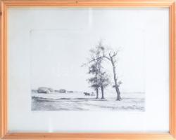 Zádor István (1882-1963): Aratás után. Rézkarc, papír, jelzett, 25x34 cm