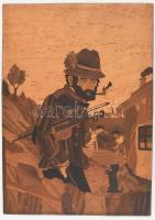 Bezdáni Lajos: Öreg cigány, hegedűvel. Fa intarzia 35x25 cm