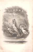 Aurora. Taschenbuch für das Jahr 1858. Herausgegeben von Johann Gabriel Seidl. Vier unf dreitzigster Jahrgang. [Bécs] Wien, 1858. Verlag von Ignaz Lienhart (Druck bey Typographisch-Literarisch-Artistischen Anstalt Zamaretti, Dittmarsch & Comp.) 2 t. (hártyapapírral védett acélmetszetű címkép és díszcímlap) + [14] + 288 + [2] p. + 4 t. (hártyapapírral védett acélmetszet). Aurora néven 1826-ban indult a kortárs osztrák szépirodalmat közzétevő képes irodalmi almanach. A német nyelvű novellákat, elbeszéléseket, dalokat és balladákat közlő évkönyv szövegét hagyományosan nívós, részletgazdag acélmetszetű illusztrációk kísérik. A műfaj 1815-1830 között élte virágkorát, főként német nyelvterületen. (Kisfaludy Károly 1822-ben honosította meg a műfajt Magyarországon, ám a magyar irodalom felvirágoztatására a Kisfaludy-féle Aurora magyar nyelvű, eredeti anyagot közölt, a korszak vezető magyar szerzőitől.) Példányunk első ívének fűzése meglazult, a könyvtest fűzése az előzékeknél kissé laza. Díszesen aranyozott kiadói egészvászon kötésben, aranyozott festésű lapszélekkel. Jó példány.