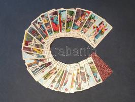 28 lapos vetőkártyacsomag, magyar, szerb, horvát, német és olasz feliratokkal (1920 körül). (Hiányos...