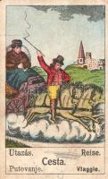 28 lapos vetőkártyacsomag, magyar, szerb, horvát, német és olasz feliratokkal (1920 körül). (Hiányos...